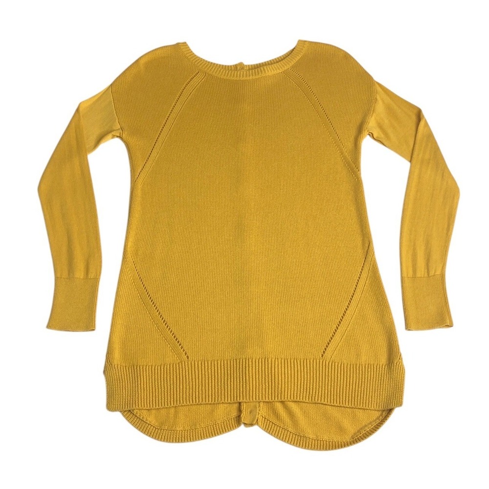 Caslon Sweater Womens Small Mustard Yellow Eyelet Knit Tunic Button Preppy Boho